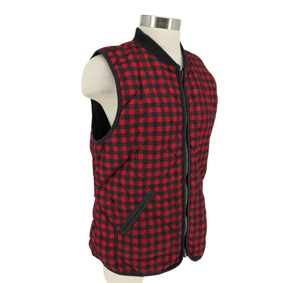 Old Navy Quilted Vest Red Buffalo Plaid Checks Sleeveless Full Zip Lightweight - Picture 3 of 8